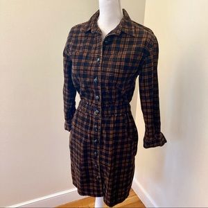 Cottage-core plaid corduroy shirtdress
